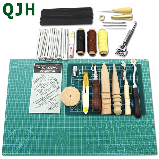 Leather Tool Kit Hand Sewing Stitching Punch Carving Set PVC Cutting Mat - DLR Artigianato e Pelle